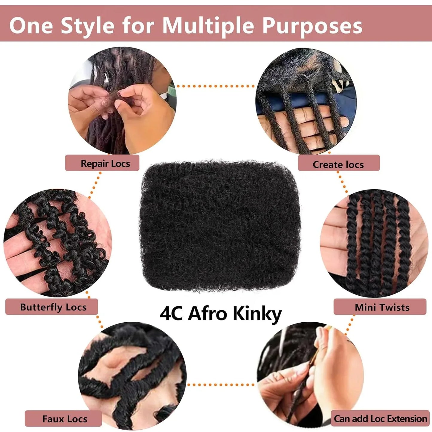 10-18In 30 or 50g/Pack Natural 4C Afro Kinky Curly Bulk Human Hair Extensions No Weft Brazilian Remy Bulk for Locs Braiding Hair