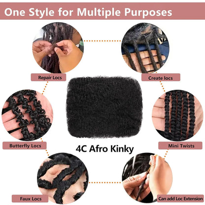 10-18In 30 or 50g/Pack Natural 4C Afro Kinky Curly Bulk Human Hair Extensions No Weft Brazilian Remy Bulk for Locs Braiding Hair