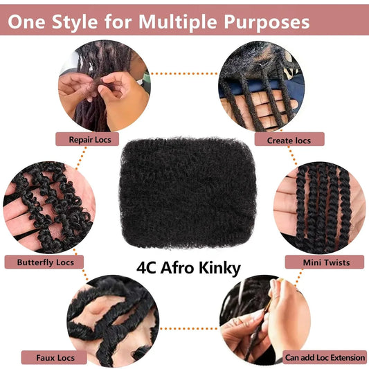 10-18In 30 or 50g/Pack Natural 4C Afro Kinky Curly Bulk Human Hair Extensions No Weft Brazilian Remy Bulk for Locs Braiding Hair