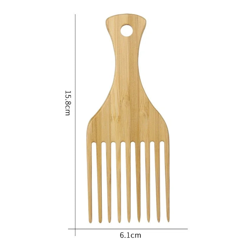 1pc Natural Bamboo Wooden Anti-static Insert Afro Hair Pick Comb Wide Teeth Hair Fork Brush Man Oil Head Bamboo Gear Curly Afro