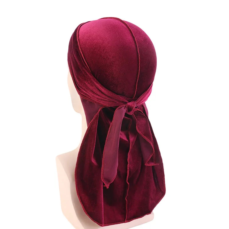 Unisex Men Women Velvet Durags Bandana Turban do doo du rag long tail Biker headwrap Headband Pirate Hat Hair Accessories