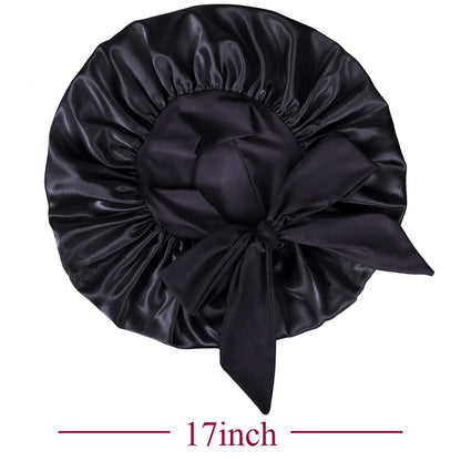 Jumbo Satin Bonnet for Women Silk Hair Bonnets with Adjustable Tie Band Sleep Cap that Stays On Overnight for Curly Hair Braids