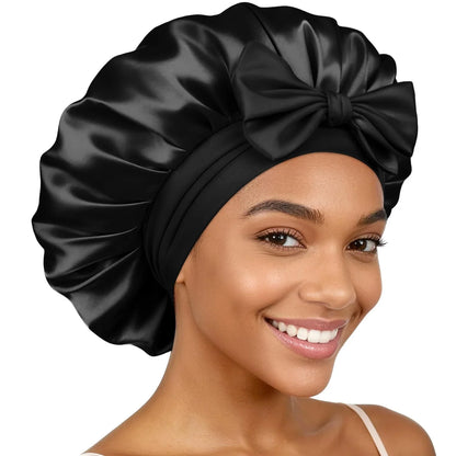 Jumbo Satin Bonnet for Women Silk Hair Bonnets with Adjustable Tie Band Sleep Cap that Stays On Overnight for Curly Hair Braids