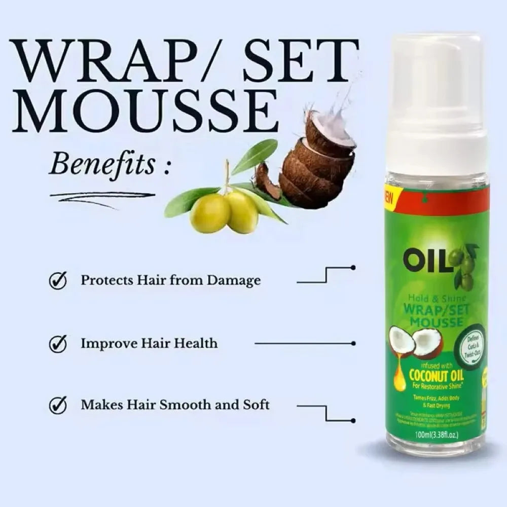 100ml Curly Hair Mousse Strong Hold Olive Oil Hair Styling Foam Anti-Frizz Wig Styling Mousse for Women