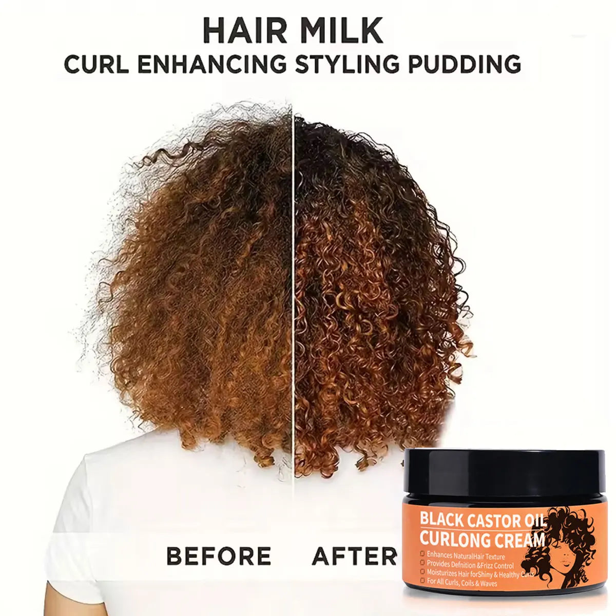 Black Castor Oil Curl Defining Cream Non-Stick Hydrates & Eliminates Frizz, Hair-Smoothing Anti-Frizz Cream to Define