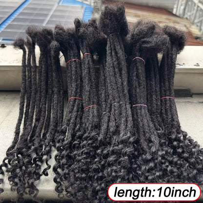 8-14inch Human Hair Loc Extensions with Curly Ends 50 Strands Full Handmade Locs Dreadlock Extensions for Women/Men Can be Dyed