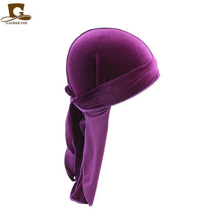 Unisex Men Women Velvet Durags Bandana Turban do doo du rag long tail Biker headwrap Headband Pirate Hat Hair Accessories