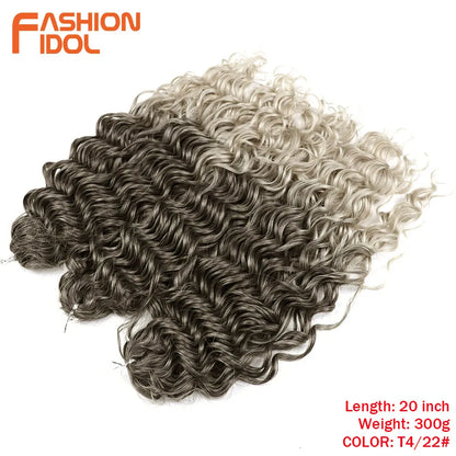 FASHION IDOL Deep Wave Twist Crochet Hair Synthetic Afro Curly Crochet Braids Ombre Orange Braiding Hair Extensions For Women