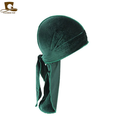 Unisex Men Women Velvet Durags Bandana Turban do doo du rag long tail Biker headwrap Headband Pirate Hat Hair Accessories