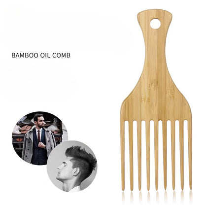 1pc Natural Bamboo Wooden Anti-static Insert Afro Hair Pick Comb Wide Teeth Hair Fork Brush Man Oil Head Bamboo Gear Curly Afro